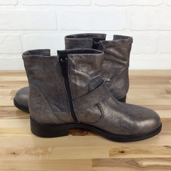 Bocage grey silver shiny ankle chelsea boot moto harness leather bikercore vegan - Picture 7 of 15